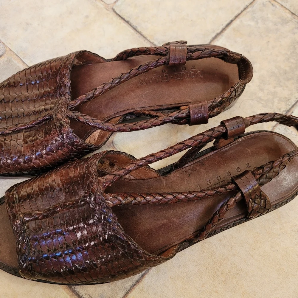 Cole Haan Brown Braided Leather Open Toe Flat Sandals 7.5_7